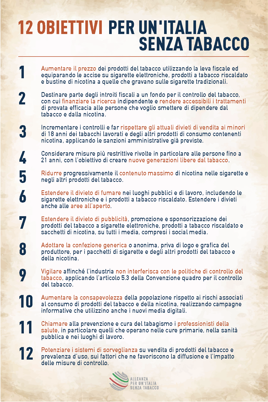 12 Obiettivi Italia Senza Tabacco