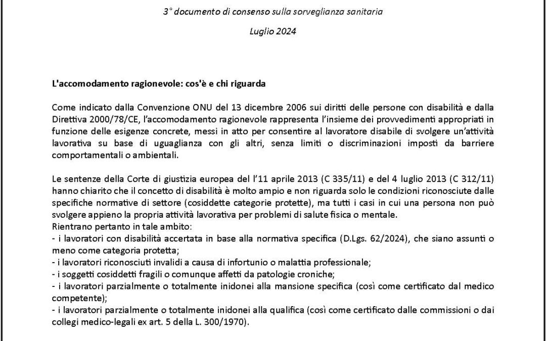 7/2024 – Terzo documento di consenso sulla Sorveglianza Sanitaria